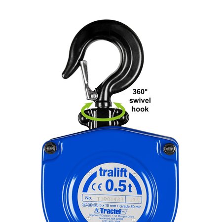 Tractel Tralift Manual Chain Hoist, 1,000 lb. (0.5 Ton) Load Capacity, 15 ft. Lift 19710